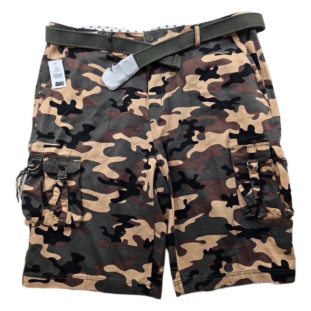 Edition S Camo Cargo Shorts Mens 42 Green Cotton Belted Utility ESP225 NEW‎
